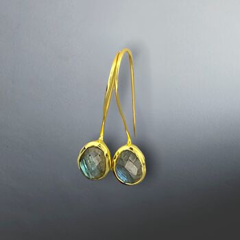 Boucles d'oreilles pendantes en pierres précieuses Labradorite - Boucles d'oreilles en pierres précieuses plaquées or sterling 925 - OHR925-78 5