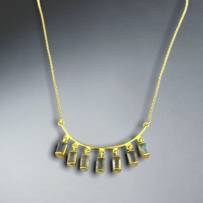 Multi Labradorite Gemstone Necklace - 925 Sterling Gold Plated Luxury Jewelry - K925-121