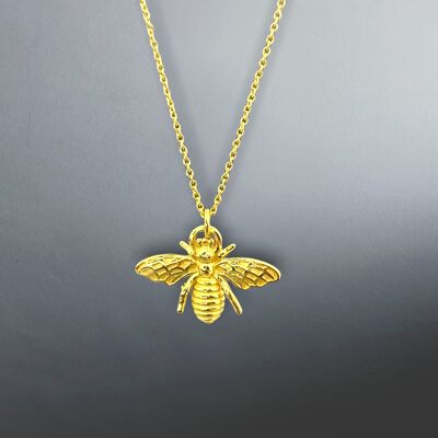 Chaîne en plaqué or sterling 925 Golden Bee - Idée cadeau pour les abeilles occupées - K925-59