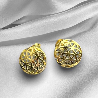Flower of Life Ear Studs - 925 Sterling Gold Plated - OHR925-106