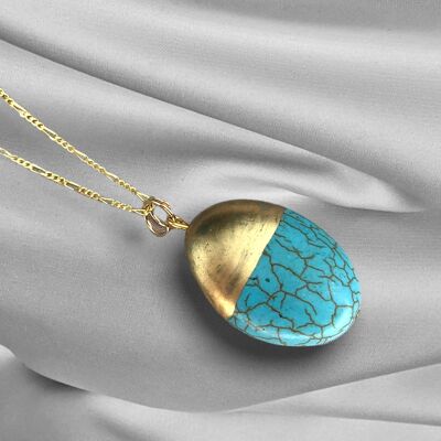 925 Sterling Gold Plated Gemstone Necklace with Turquoise - K925-119