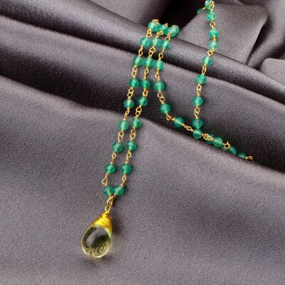 Gemstone chain with aventurine and citrine drop pendant - VIK-26 - chain 50cm