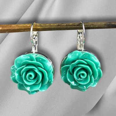 Vintage style turquoise rose earrings - VINOHR-85