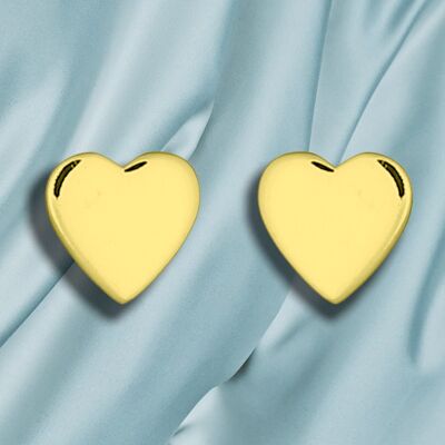 Pendientes de botón "corazones" de plata de ley 925 con baño de oro (OHR925-58)