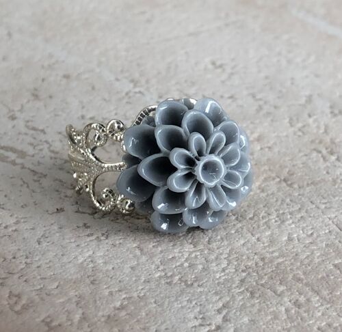Chrysantheme - Grau - Floraler Ring im Vintage Stil - VINRIN-40