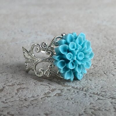 Chrysanthemum - Turquoise - Floral Ring