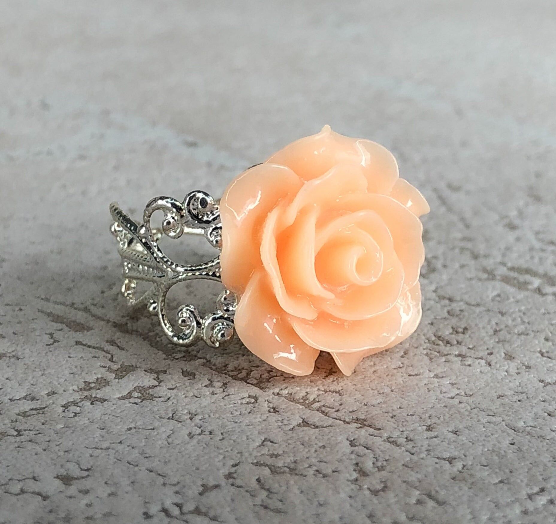 Sommerrose - Lachsrosa - Floraler Ring im Vintage Stil - VINRIN-42