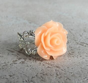 Rose d'été - rose saumon - bague florale de style vintage - VINRIN-42 1