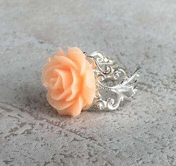 Rose d'été - rose saumon - bague florale de style vintage - VINRIN-42 3