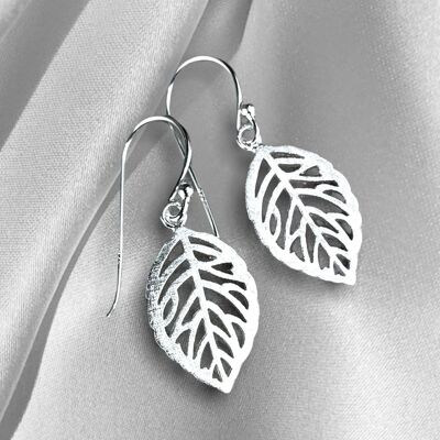 Silver Leaves Earrings - 925 Sterling Earrings - OHR925-13