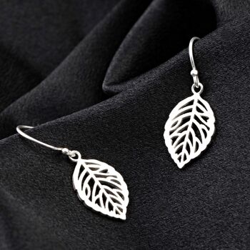 Boucles d'oreilles feuilles d'argent - Boucles d'oreilles en argent sterling 925 - OHR925-13 2