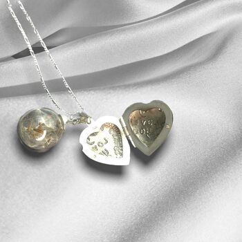 Collier argent 925 véritable pissenlit avec médaillon coeur "Je t'aime" - K925-101 2