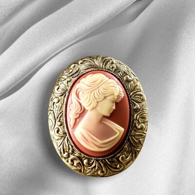 Broche dame baroque camée style vintage -orange-