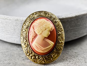 Broche dame baroque camée style vintage -orange- 2