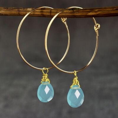 Gold-plated gemstone creoles with aquamarine VINOHR-53