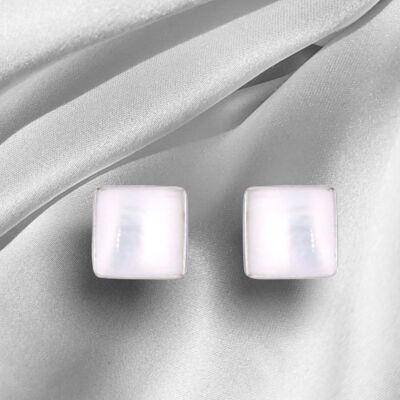 925 Sterling Silver Mother of Pearl Square Mini Ear Studs - OHR925-71
