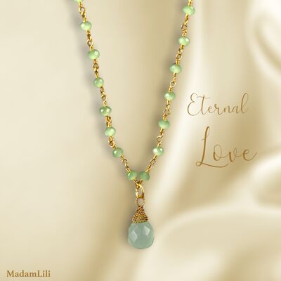 Gemstone chain with peridot drops VIK-07 - chain 50cm