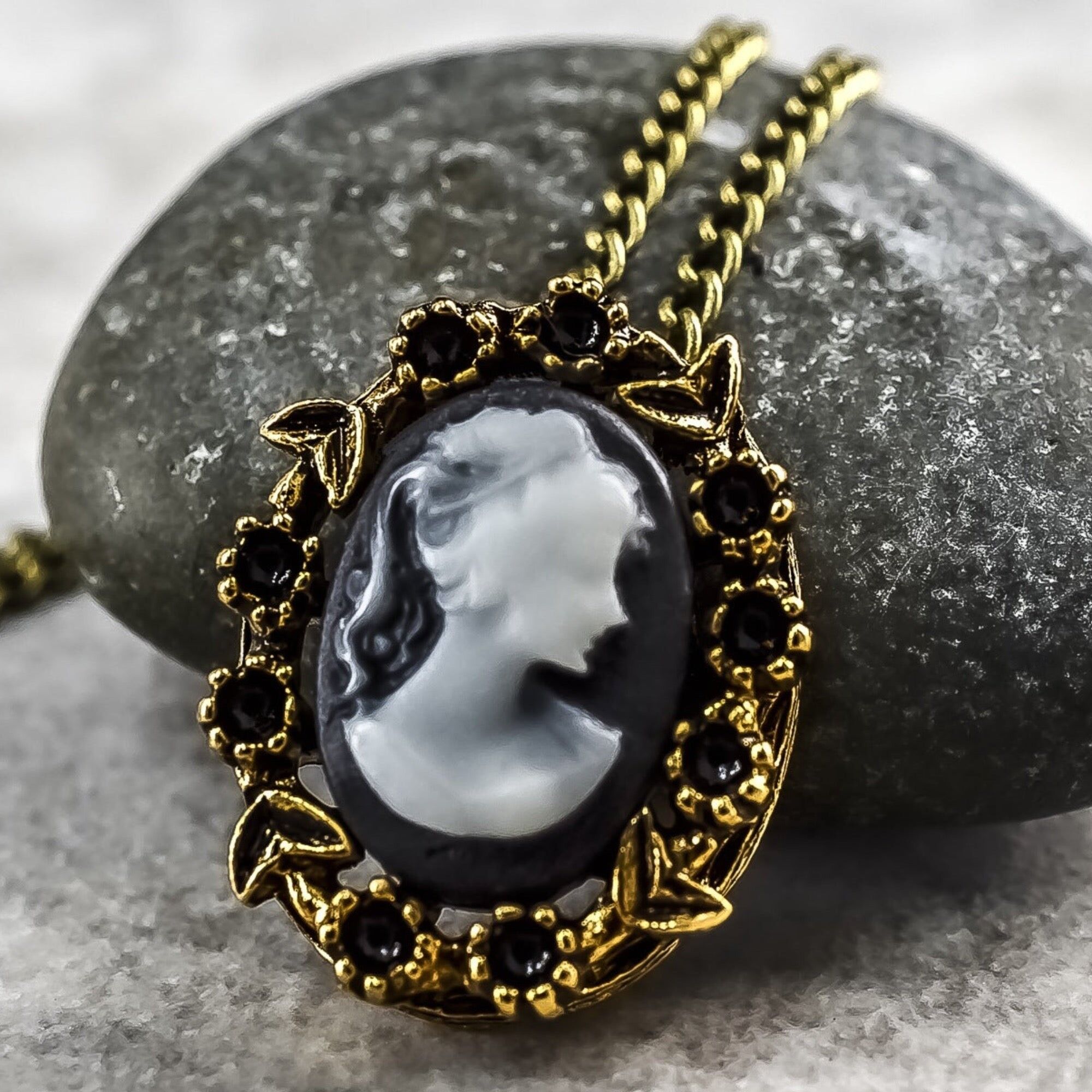 Vintage black cameo on sale necklace