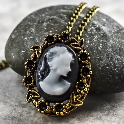 Cadena camafeo dama barroco bronce -negro- VIK-114
