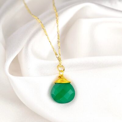 925 Sterling Silver Gold Plated Chain "Green Onyx" - K925-142