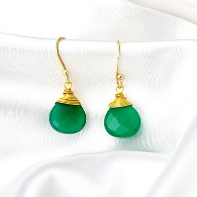 925 silver gold plated earrings "Green Onyx" - OHR925-72