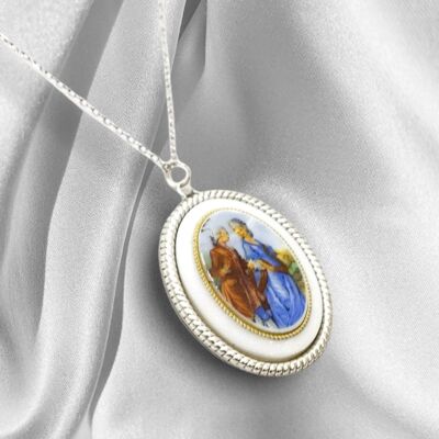 70s vintage cameo porcelain necklace togetherness - VIK-101