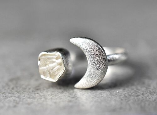 925 Sterling Silber Ring MOND mit Bergkristall - RG925-41