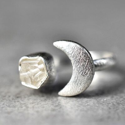 925 Sterling Silber Ring MOND mit Bergkristall - RG925-41