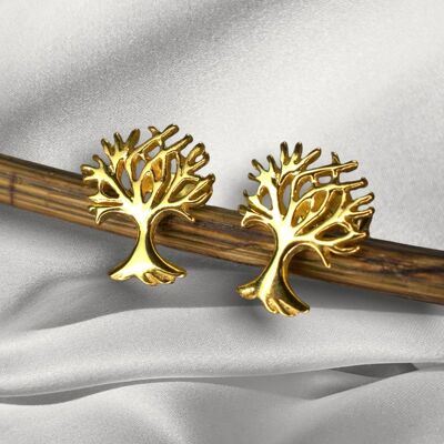 Tree of Life Mini Ear Studs - 925 Sterling Gold Plated - OHR925-109