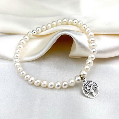 925 Sterling Silver Freshwater Pearl Bracelet "TREE OF LIFE" - ARM925-32