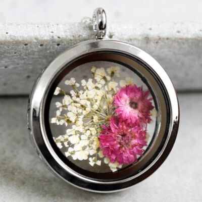 Amuleto della gioia della vita con fiori veri - Argento sterling 925 - K925-132