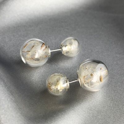 Real dandelion double ear studs - natural jewelry - VINOHR-37