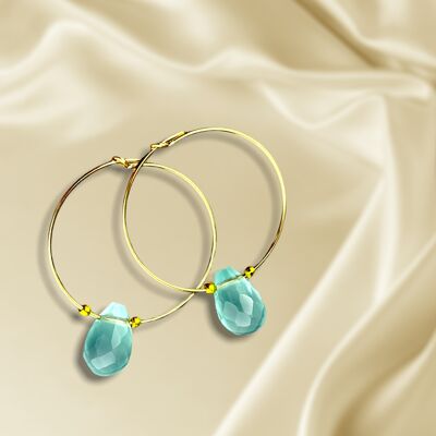 Goldfill Gemstone Chalcedony Drop Hoop Earrings - Gemstone Jewelry - VINOHR-25