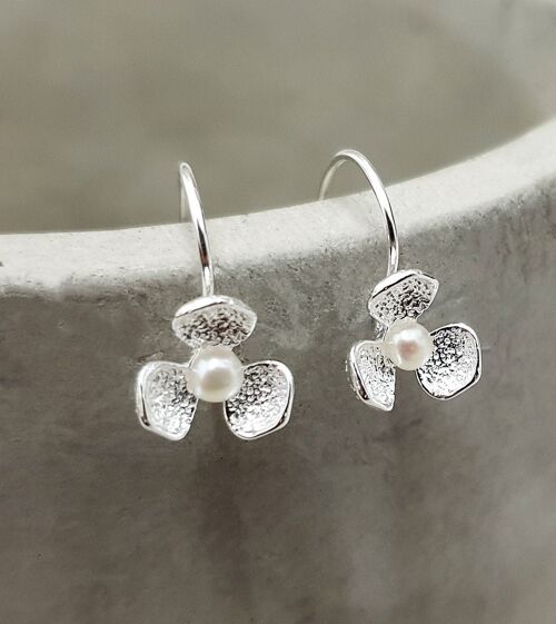 Brautschmuck Perlen Blumen Ohrringe 925 Sterling Silber Schmuck  - OHR925-17