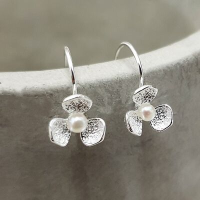 Bridal Pearl Flower Earrings 925 Sterling Silver Jewelry - OHR925-17