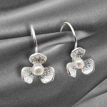 Boucles d'oreilles fleur de perle de mariée bijoux en argent sterling 925 - OHR925-17 2