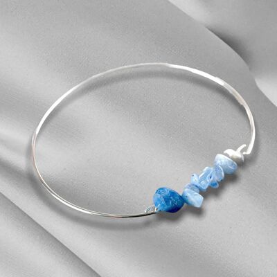 Aquamarine Rondelles Silver Bangle - Gemstone Jewelry - PR080