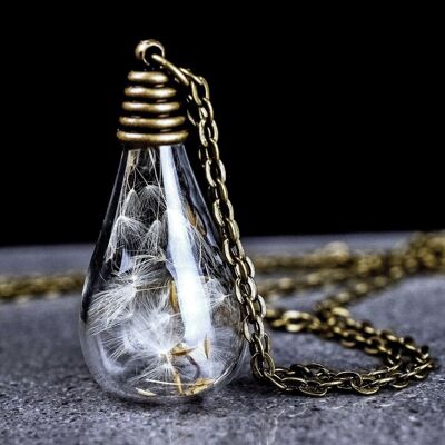 Dandelion Drop Pendant Necklace - Bronze Botanical Minimalist Jewelry - VIK-09