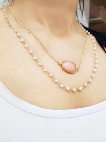Ensemble de bijoux en pierre de lune avec quartz rose - Plaqué or sterling 925 - Ensemble de collier de pierres précieuses - PR035 2