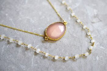 Ensemble de bijoux en pierre de lune avec quartz rose - Plaqué or sterling 925 - Ensemble de collier de pierres précieuses - PR035 3