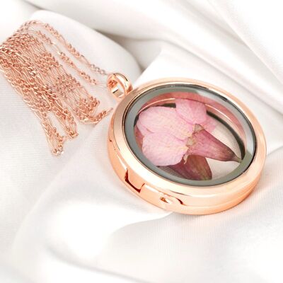 Japanese Cherry Blossom Locket - 925 Sterling Rose Gold Plated Chain Sakura Pendant - K925-11