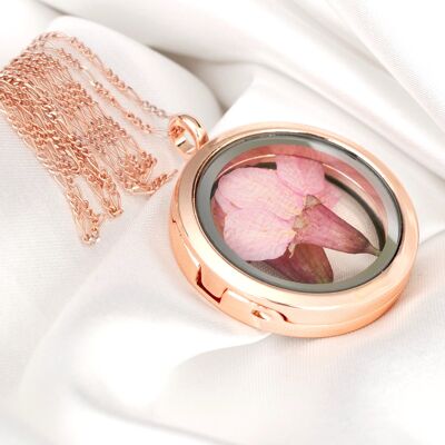 Medaglione con fiori di ciliegio giapponese - Pendente Sakura con catena placcata in oro rosa 925 - K925-11