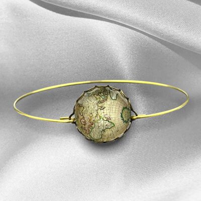 World Map Globetrotter Glass Cabochon Bracelet Bronze Handmade Cabochon Retro Jewelry - RETARM-49