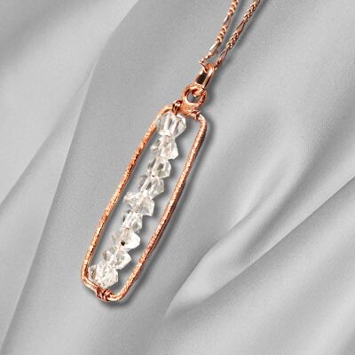 Herkimer Diamond Rondelle Necklace - 925 Sterling Rose Gold Plated Gemstone Necklace - K925-67