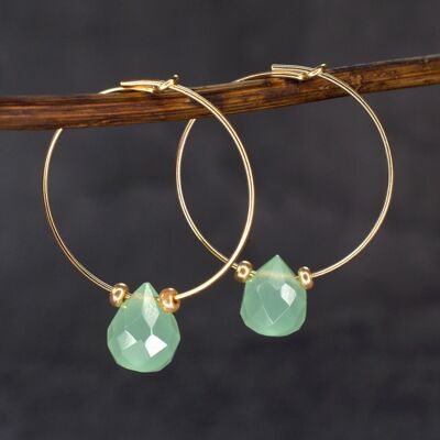 Peridot Gemstone Hoop Earrings - Gold Plated Earrings - VINOHR-19