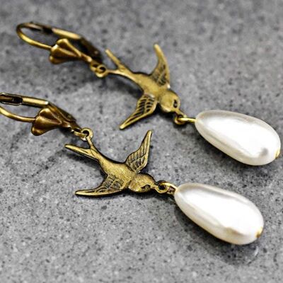 Flight Swallows Drop Pearl Earrings - Nostalgic Retro Jewelry - VINOHR-63
