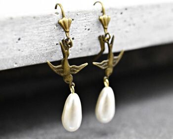 Boucles d'oreilles de perles de vol d'hirondelles - Bijoux rétro nostalgiques - VINOHR-63 7