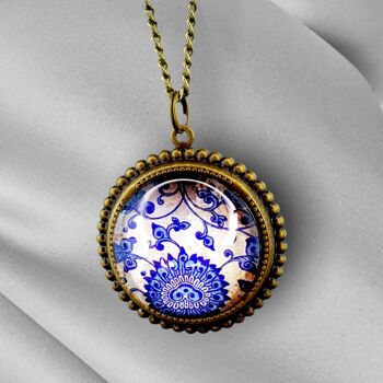 Collier pendentif en verre de tuile - Collier ludique de tuile orientale en bronze - VIK-54 3