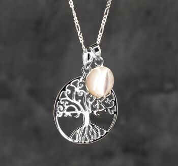 Ensemble de bijoux en argent 925 avec arbre de vie et nacre - Collier de bijoux naturels maritimes - K925-49 - Chaîne courte 50 cm 8