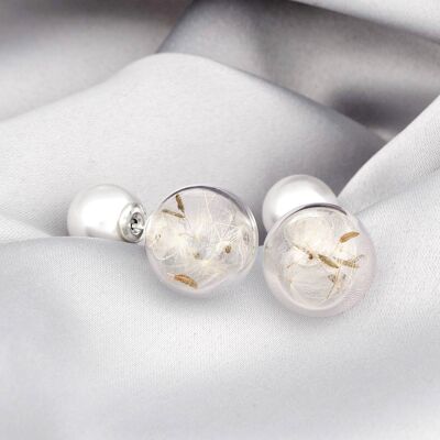 Double Stud Earrings Pearls & Dandelions - Terrarium Botanical Stud Earrings - VINOHR-62